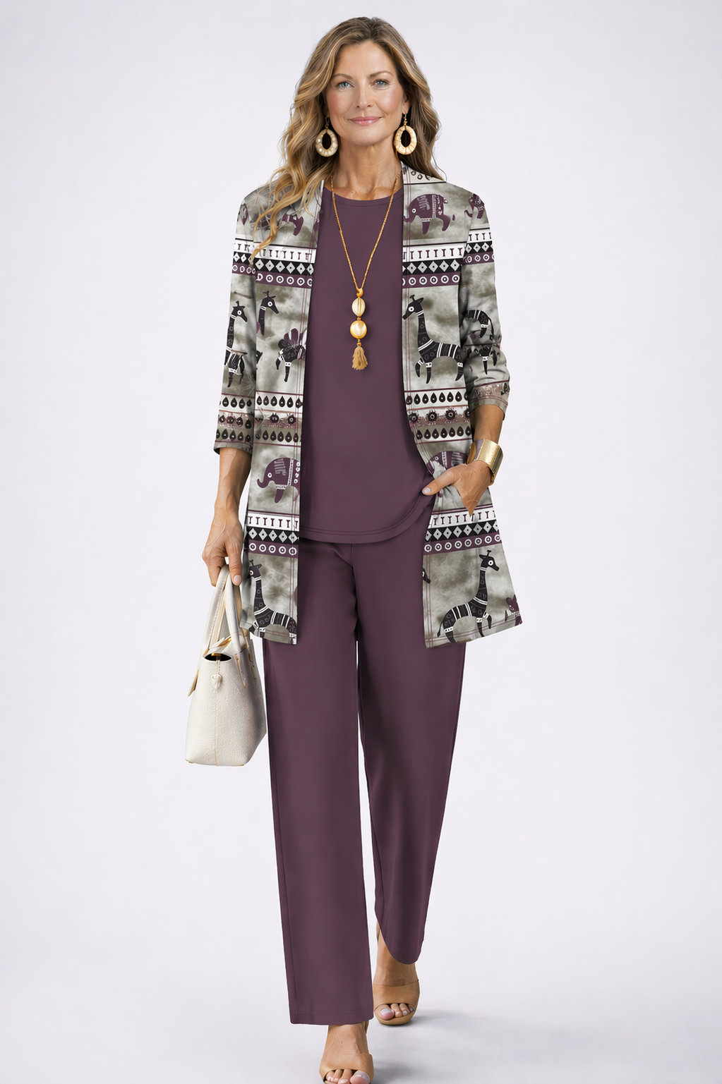 Erna – dreiteiliges Damen-Set in dunklem Mauve