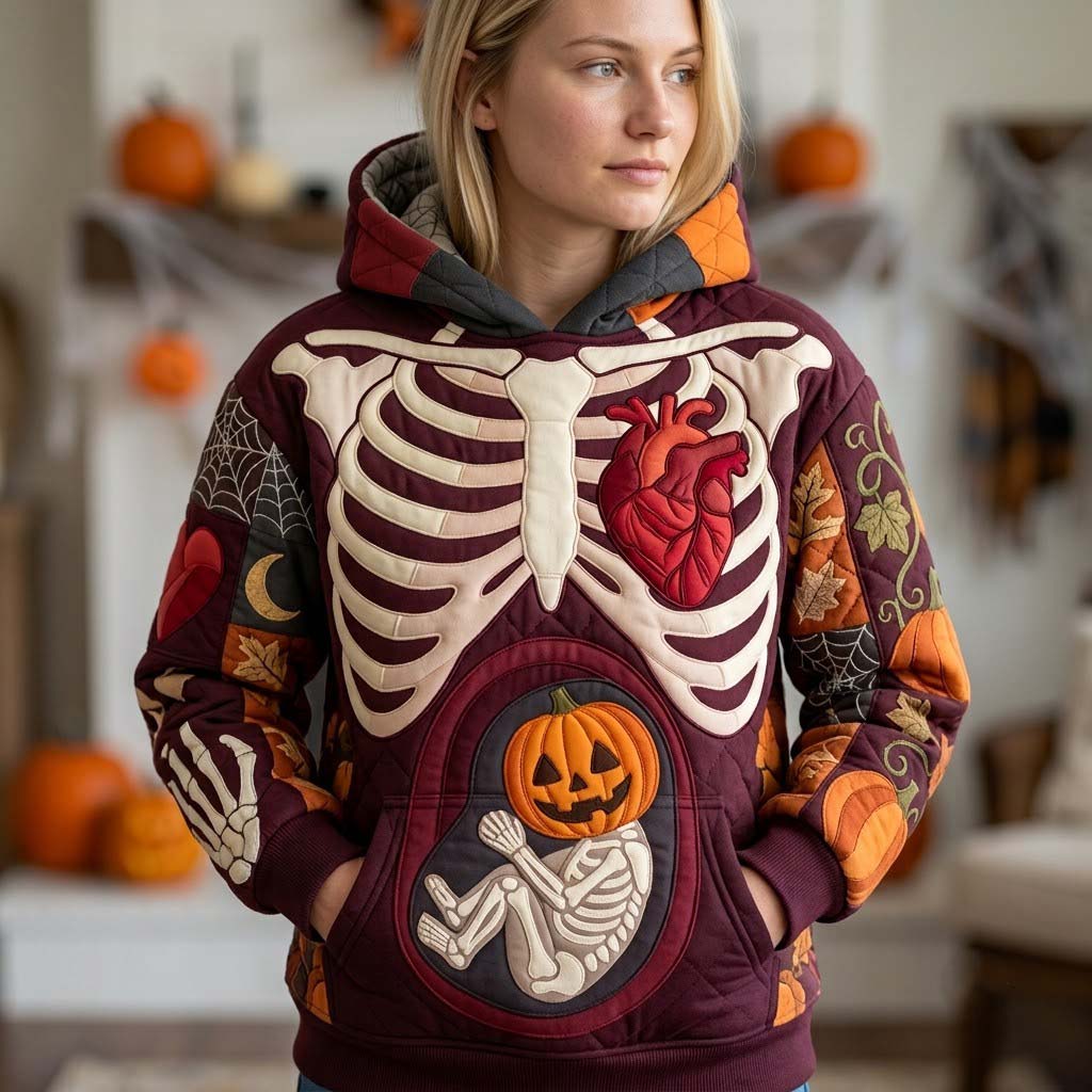 Kapuzensweatshirt mit Totenköpfen für Damen – Mia, Ansicht 1