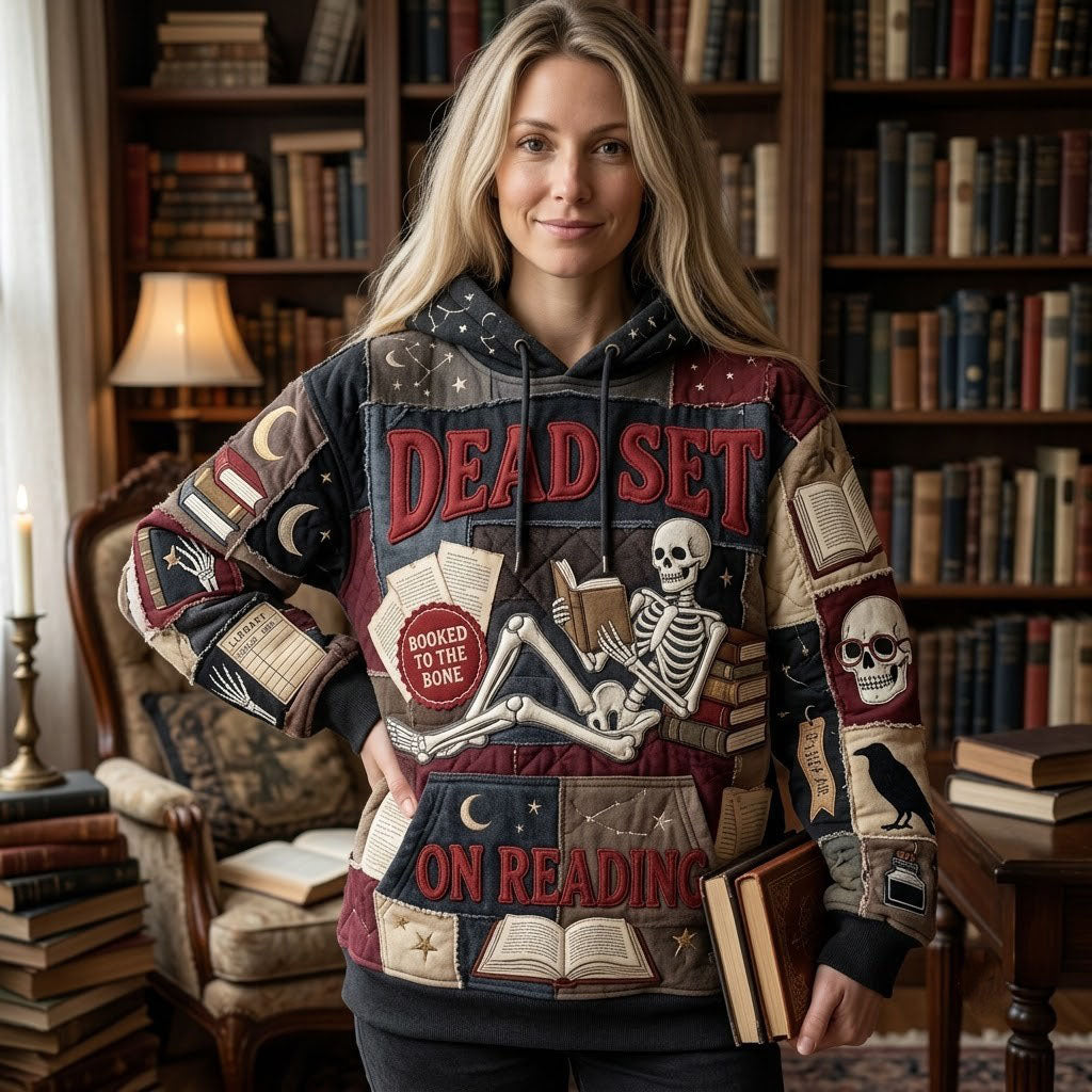 Hoodie mit Lesemotiv und Skelett für Damen – Jördis, Ansicht 1