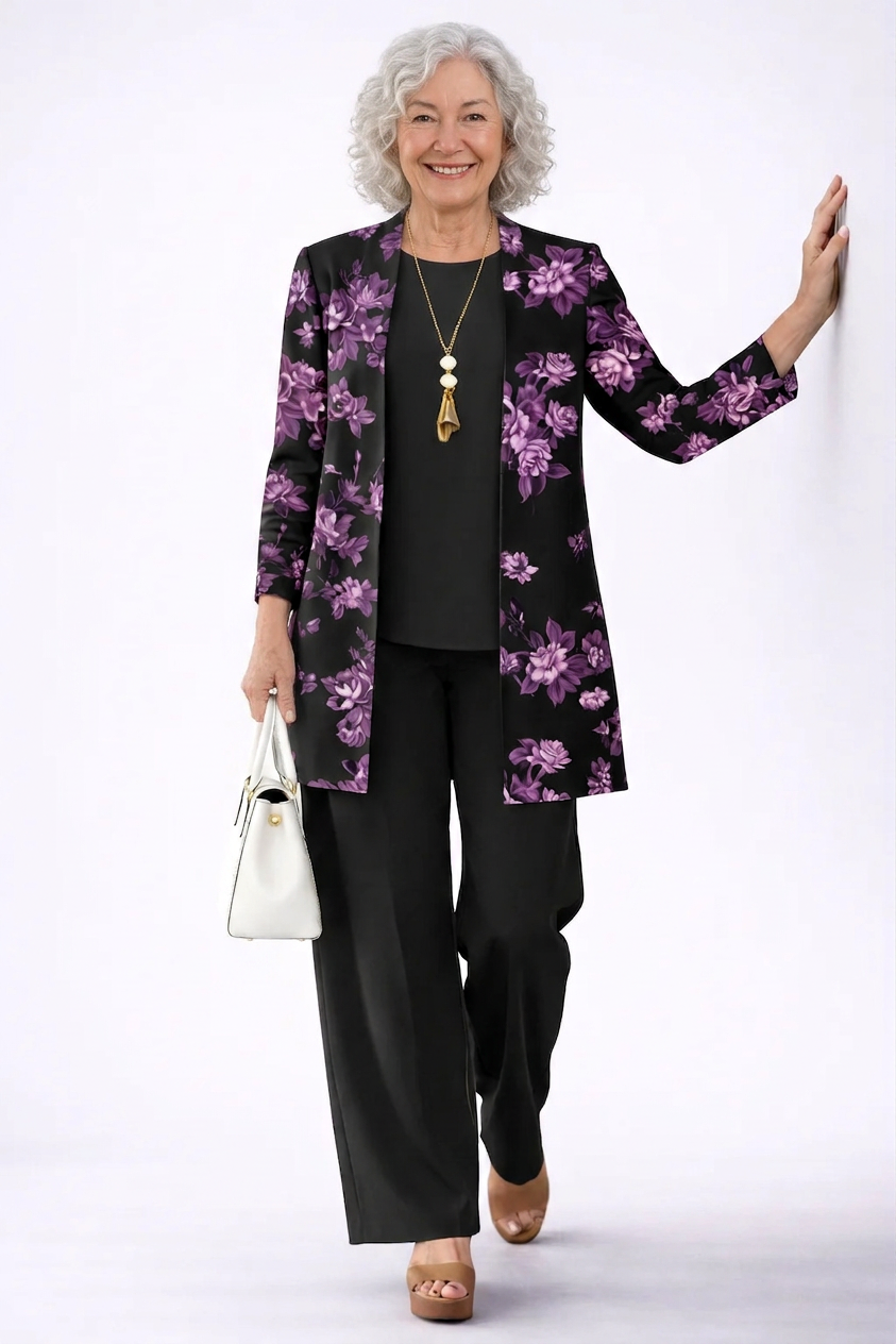 Cornelia – dreiteiliges Damen-Set in Lila-Schwarz